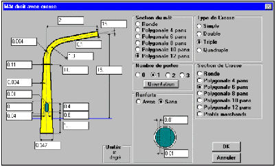 Fenêtre de définition d'un mât droit avec crosse