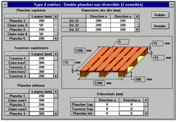 Fenêtre de définition d'une palette à double plancher non réversible